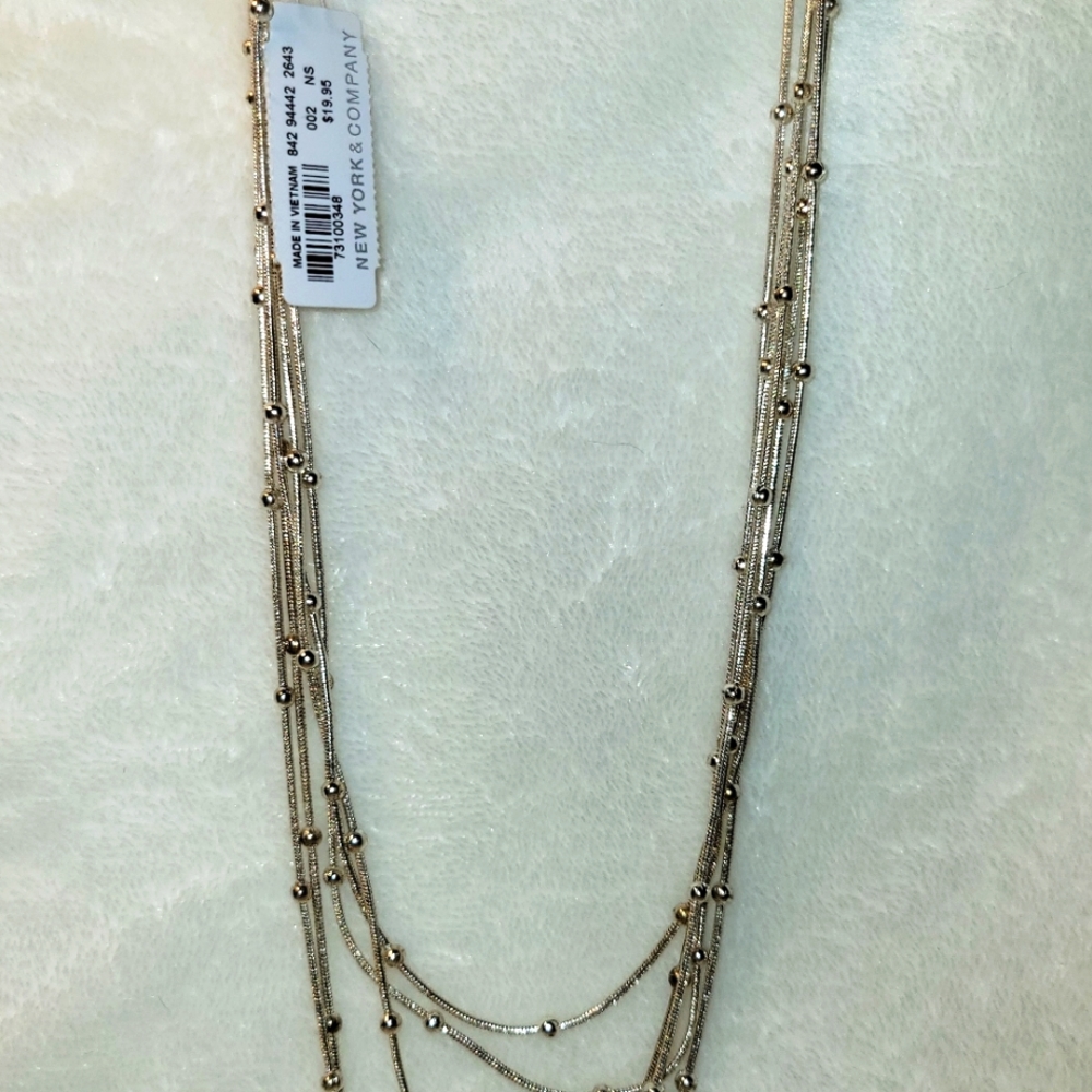 New York and Company-Silvertone-Multi chain Beaded Necklace 20"